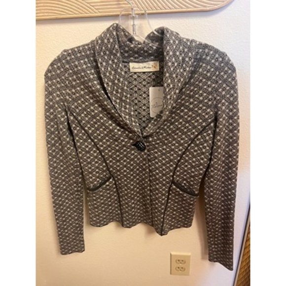 Charlie & Robin Cardigan Size XS Gray Shawl Collared Single Button Fair Isle - Picture 1 of 6